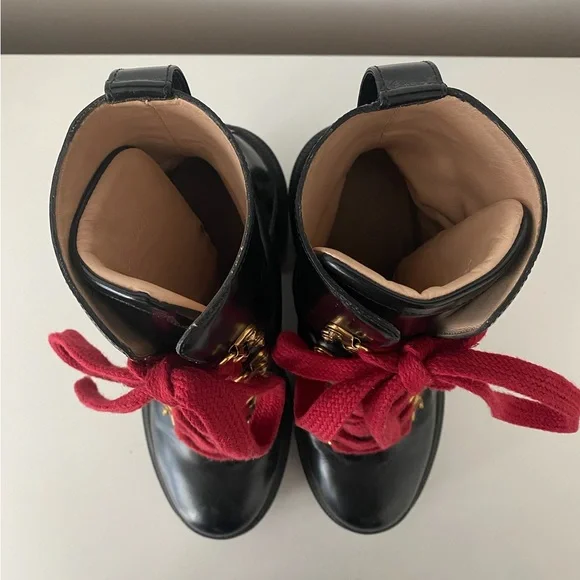 Gucci Women’s Trip Leather Booties With Red Laces
